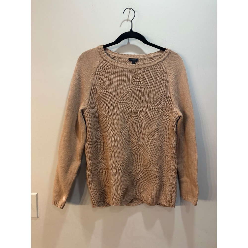 (READ) Talbots Tan Knit Sweater Boat Neck Raglan Sleeve Textured Patternβ Size L